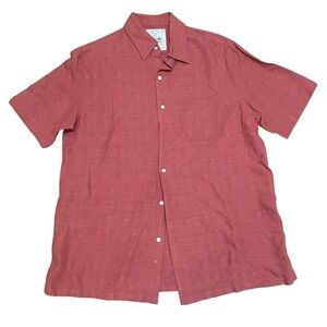 Tasso Elba Island Men Medium Silk Linen Shirt Salmon Pink Short Sleeve Button Up